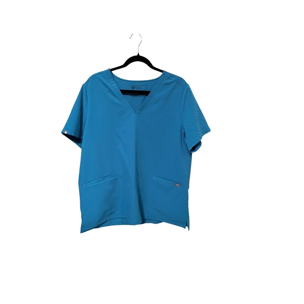 FIGS Technical Collection Blue V-Neck Scrub Top Womens XL Short Sleeve‎ Pockets